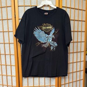 Harley-Davidson Black T-Shirt with Blue Eagle and Gold Logo